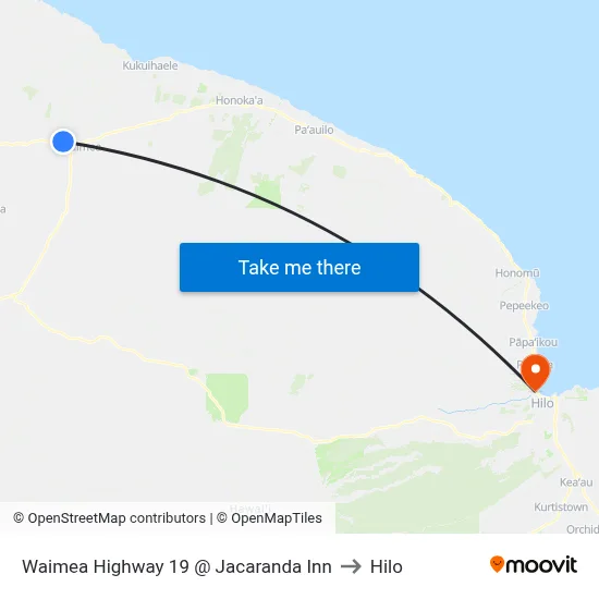 Waimea Highway 19 @ Jacaranda Inn to Hilo map