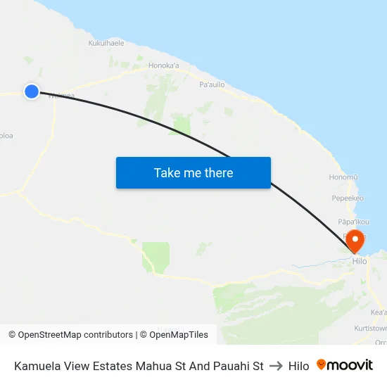Kamuela View Estates Mahua St And Pauahi St to Hilo map