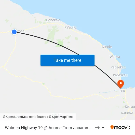 Waimea Highway 19 @ Across From Jacaranda Inn to Hilo map