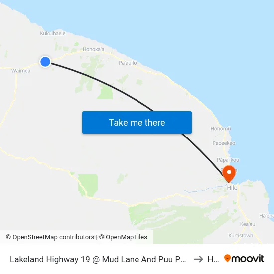 Lakeland Highway 19 @ Mud Lane And Puu Pulehu Loop to Hilo map