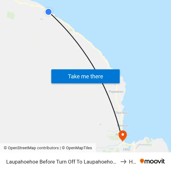 Laupahoehoe Before Turn Off To Laupahoehoe Point to Hilo map