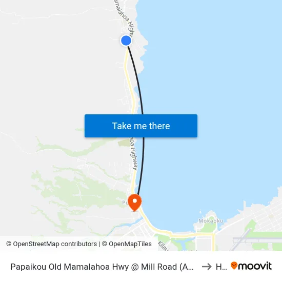Papaikou Old Mamalahoa Hwy @ Mill Road (Across U.S. Post Office) to Hilo map