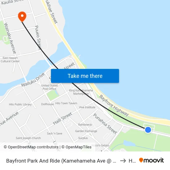 Bayfront Park And Ride (Kamehameha Ave @ Pauahi St) to Hilo map