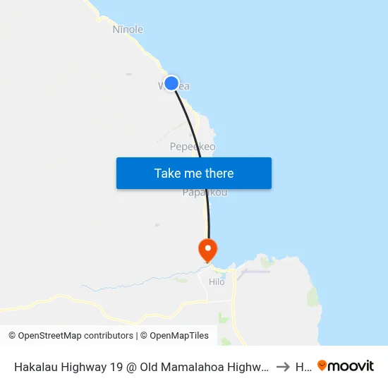 Hakalau Highway 19 @ Old Mamalahoa Highway at (Overpass) to Hilo map