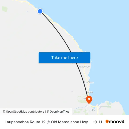 Laupahoehoe Route 19 @ Old Mamalahoa Hwy (Before Laupahoehoe Point ) to Hilo map