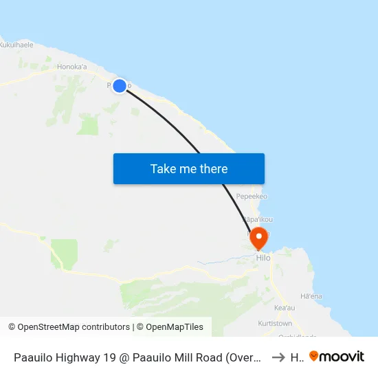Paauilo Highway 19 @ Paauilo Mill Road (Overpass Across U.S. Post Office) to Hilo map