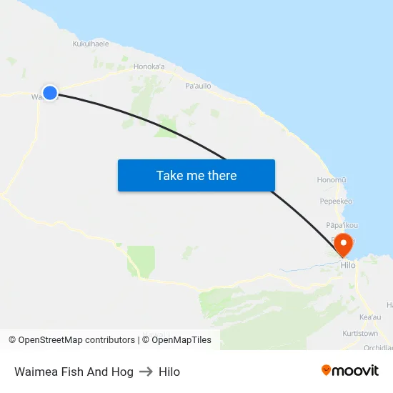 Waimea Fish And Hog to Hilo map