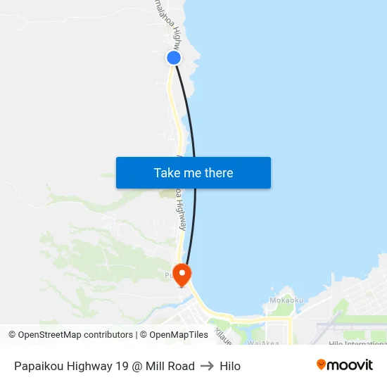 Papaikou Highway 19 @ Mill Road to Hilo map