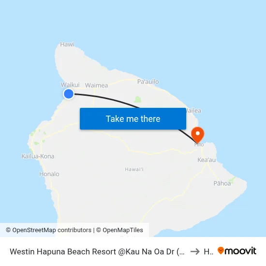 Westin Hapuna Beach Resort @Kau Na Oa Dr (Employee Parking Area) to Hilo map