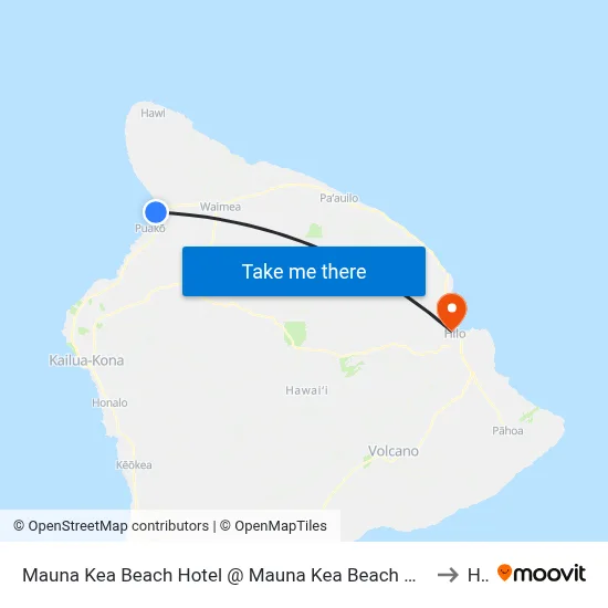 Mauna Kea Beach Hotel @ Mauna Kea Beach Drive (Employee Parking Area) to Hilo map