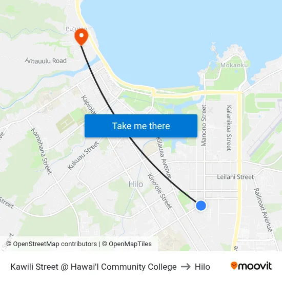 Kawili Street @ Hawai'I Community College to Hilo map