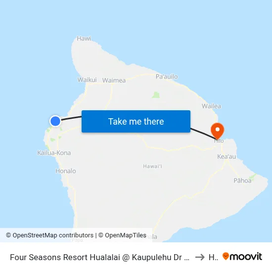 Four Seasons Resort Hualalai @ Kaupulehu Dr (Employee Parking Lot C) to Hilo map