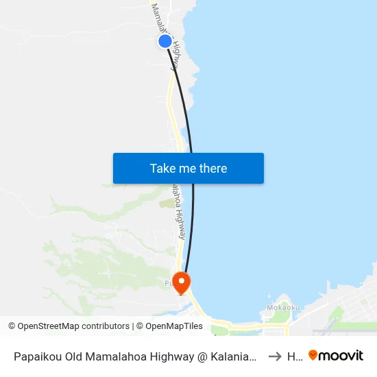 Papaikou Old Mamalahoa Highway @ Kalanianaole Elementary to Hilo map