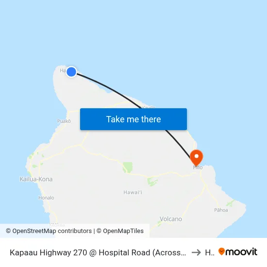 Kapaau Highway 270 @ Hospital Road (Across King Kamehameha Statue) to Hilo map