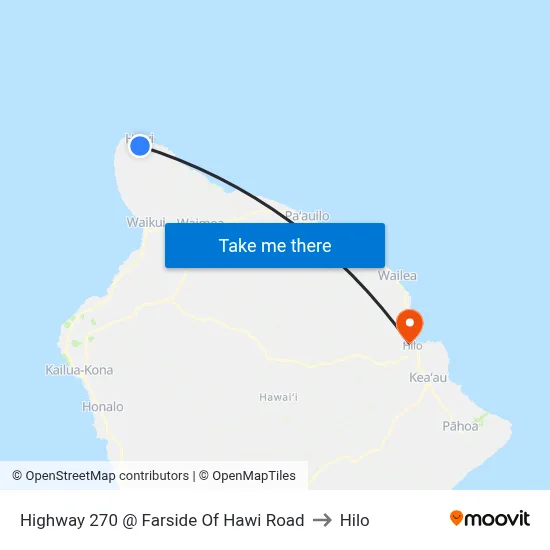Highway 270 @ Farside Of Hawi Road to Hilo map