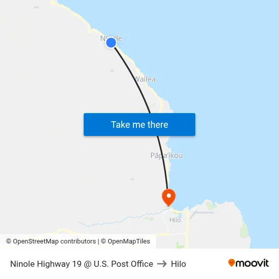 Ninole Highway 19 @ U.S. Post Office to Hilo map