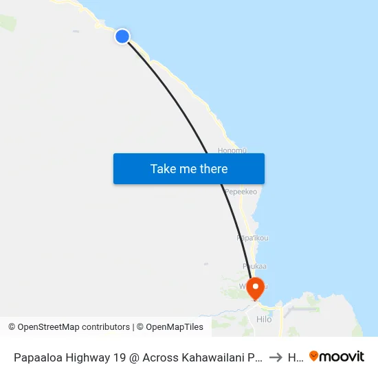 Papaaloa Highway 19 @ Across Kahawailani Place (Overpass) to Hilo map