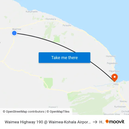 Waimea Highway 190 @ Waimea-Kohala Airport Road (Waimea-Kohala Airport) to Hilo map