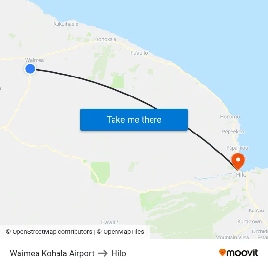 Waimea Kohala Airport to Hilo map