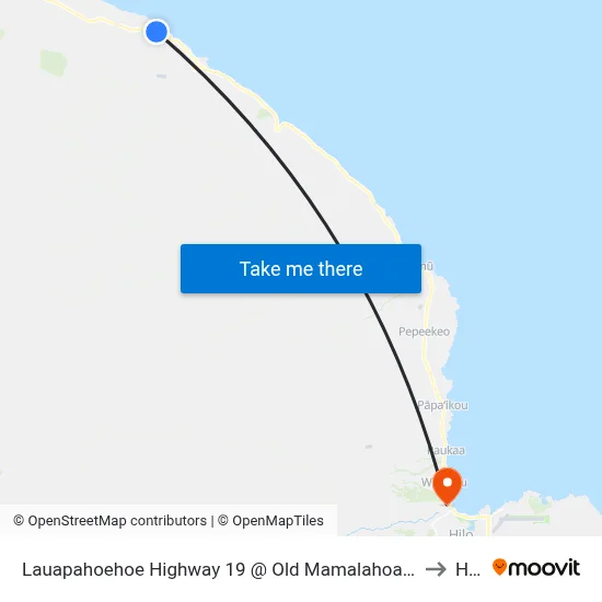 Lauapahoehoe Highway 19 @ Old Mamalahoa Highway to Hilo map