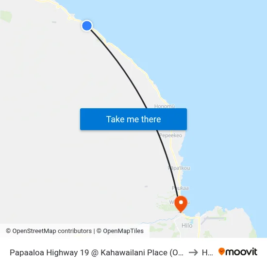 Papaaloa Highway 19 @ Kahawailani Place (Overpass) to Hilo map