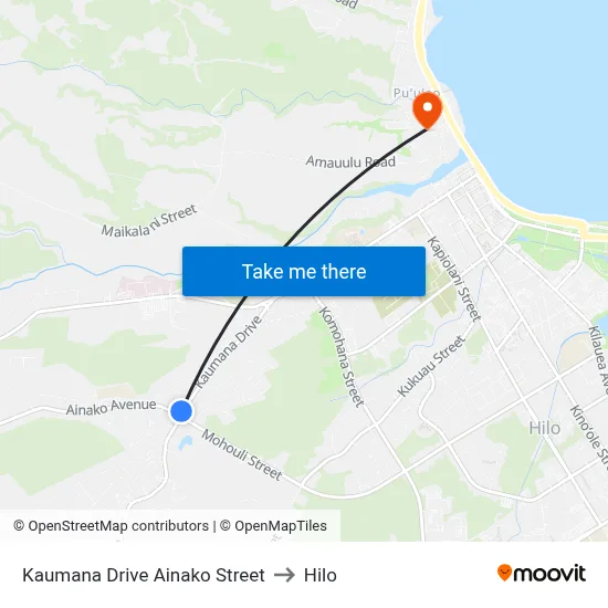 Kaumana Drive Ainako Street to Hilo map