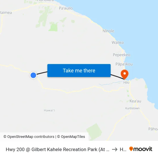 Hwy 200 @ Gilbert Kahele Recreation Park (At Flag Poles) to Hilo map