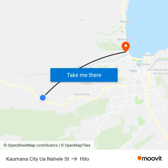 Kaumana City Ua Nahele St to Hilo map