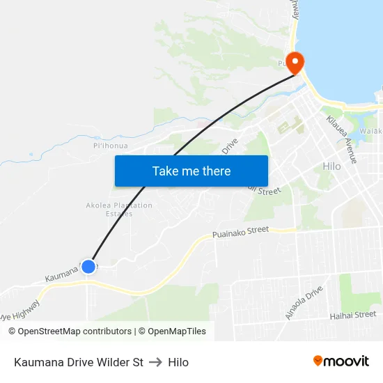 Kaumana Drive Wilder St to Hilo map