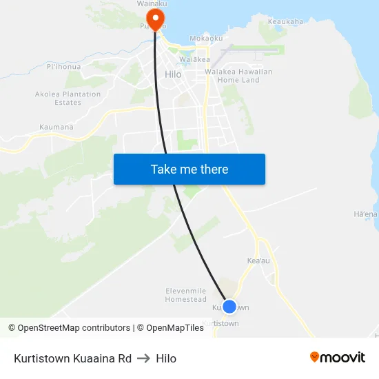 Kurtistown Kuaaina Rd to Hilo map