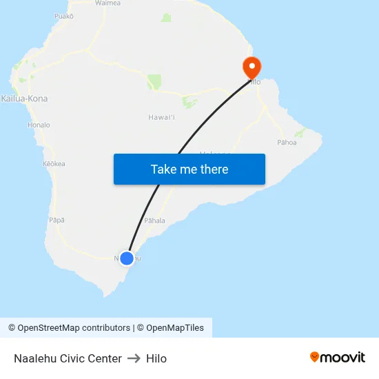 Naalehu Civic Center to Hilo map