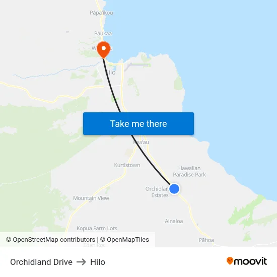 Orchidland Drive to Hilo map