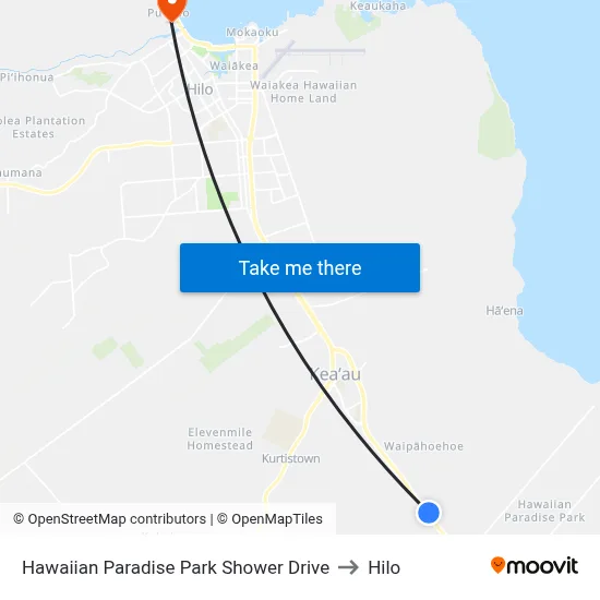 Hawaiian Paradise Park Shower Drive to Hilo map