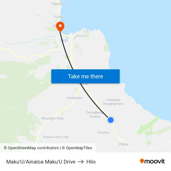 Maku'U/Ainaloa Maku'U Drive to Hilo map