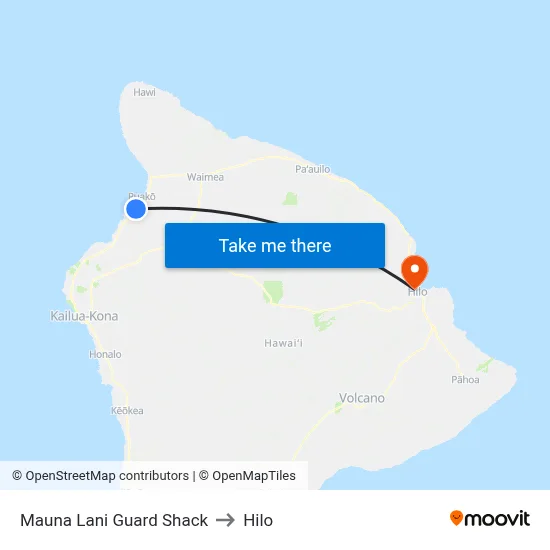 Mauna Lani Guard Shack to Hilo map