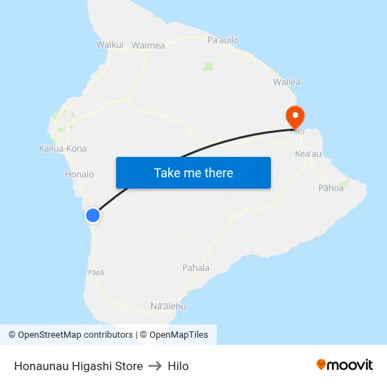 Honaunau Higashi Store to Hilo map