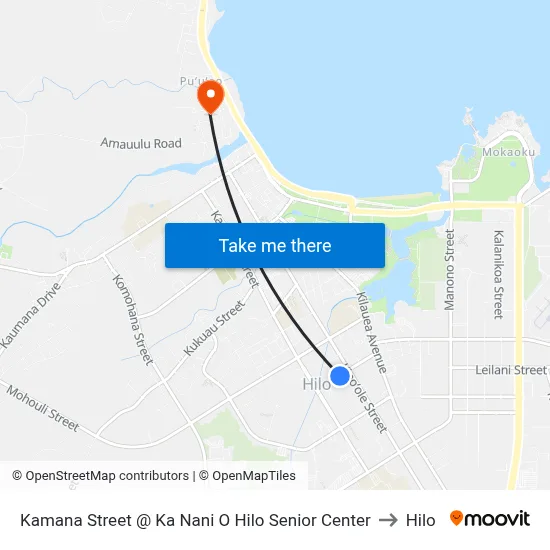 Kamana Street @ Ka Nani O Hilo Senior Center to Hilo map