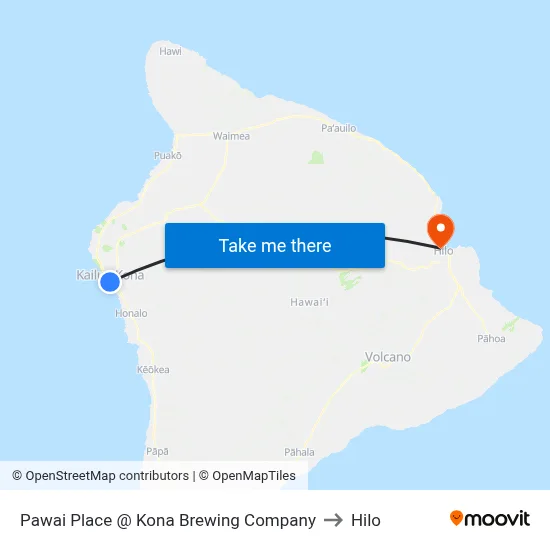 Pawai Place @ Kona Brewing Company to Hilo map