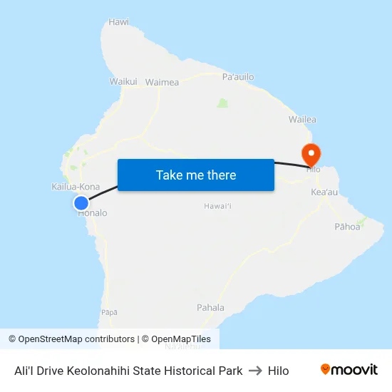 Ali'I Drive Keolonahihi State Historical Park to Hilo map