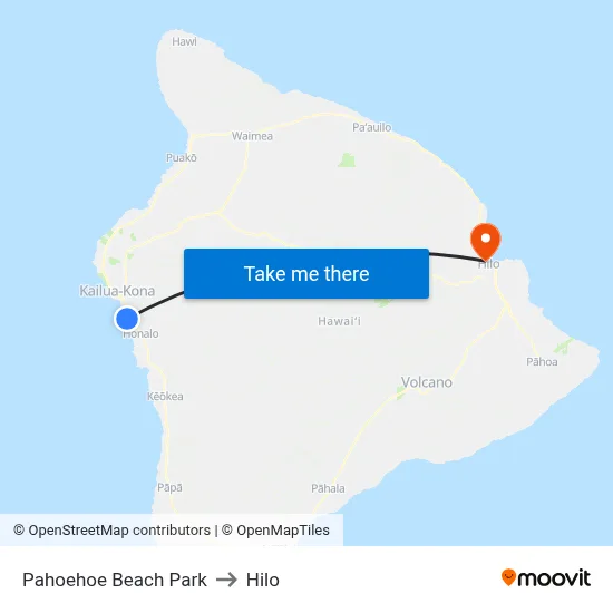 Pahoehoe Beach Park to Hilo map