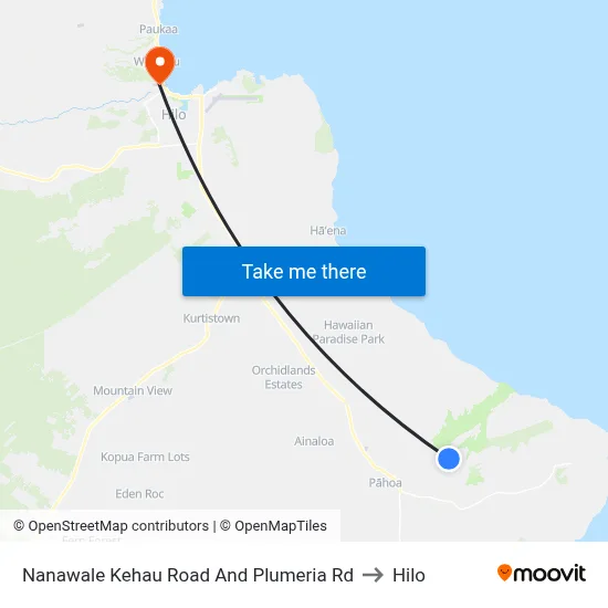 Nanawale Kehau Road And Plumeria Rd to Hilo map