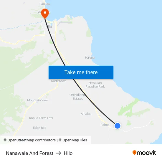Nanawale And Forest to Hilo map