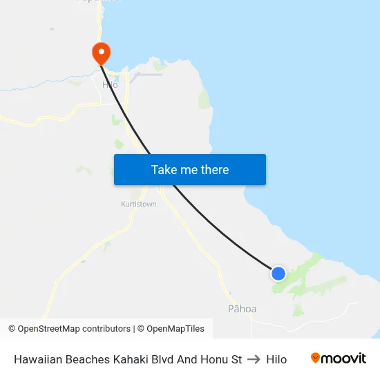 Hawaiian Beaches Kahaki Blvd And Honu St to Hilo map