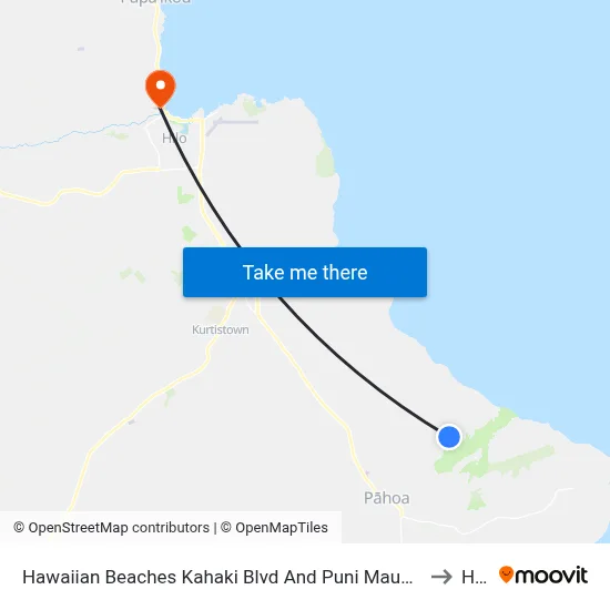 Hawaiian Beaches Kahaki Blvd And Puni Mauka Loop S to Hilo map