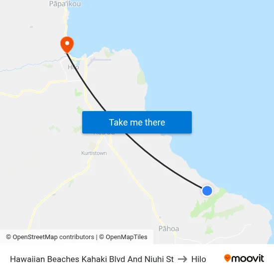 Hawaiian Beaches Kahaki Blvd And Niuhi St to Hilo map