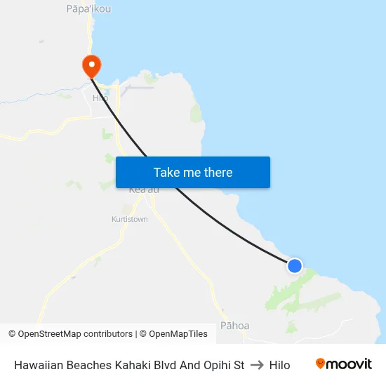 Hawaiian Beaches Kahaki Blvd And Opihi St to Hilo map