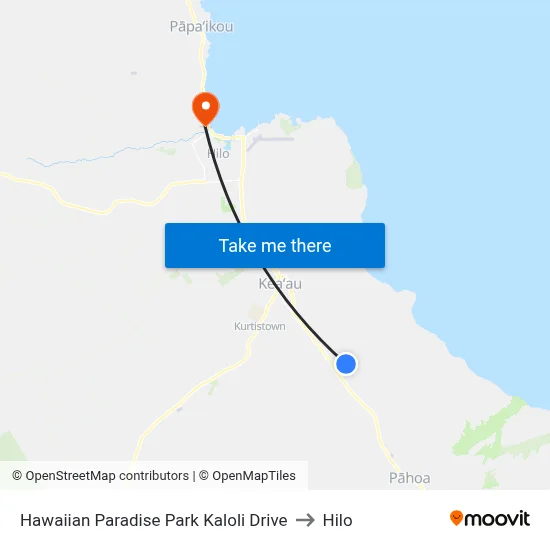 Hawaiian Paradise Park Kaloli Drive to Hilo map