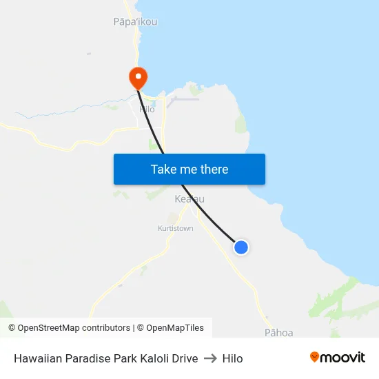 Hawaiian Paradise Park Kaloli Drive to Hilo map