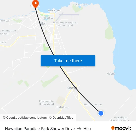 Hawaiian Paradise Park Shower Drive to Hilo map