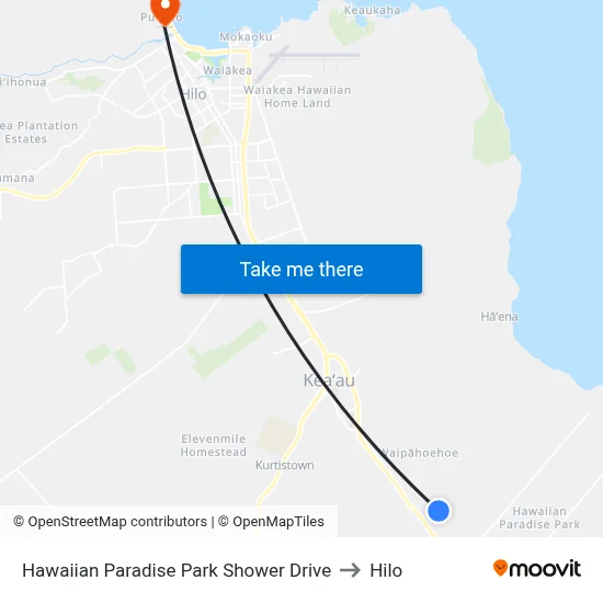 Hawaiian Paradise Park Shower Drive to Hilo map